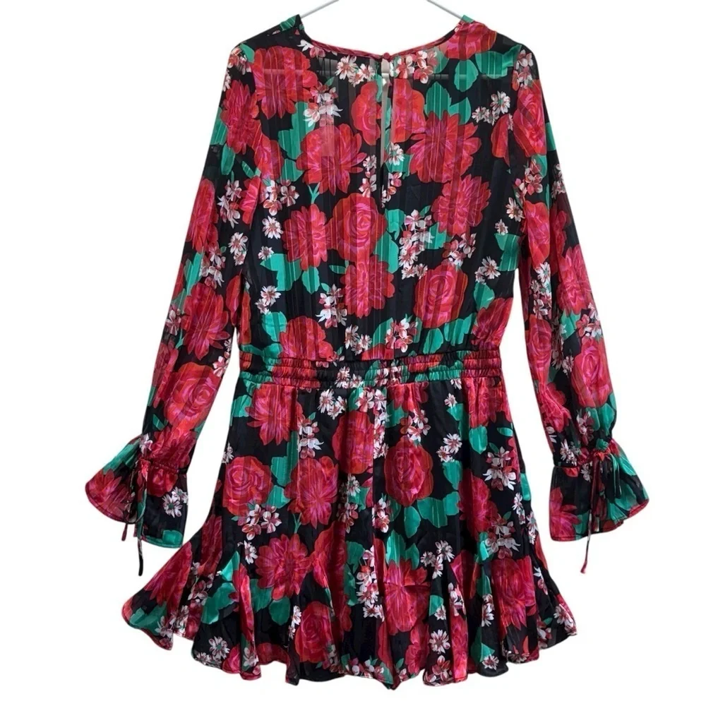 Sugarlips Rosabella Lover Black and Red Floral Romper. Size L